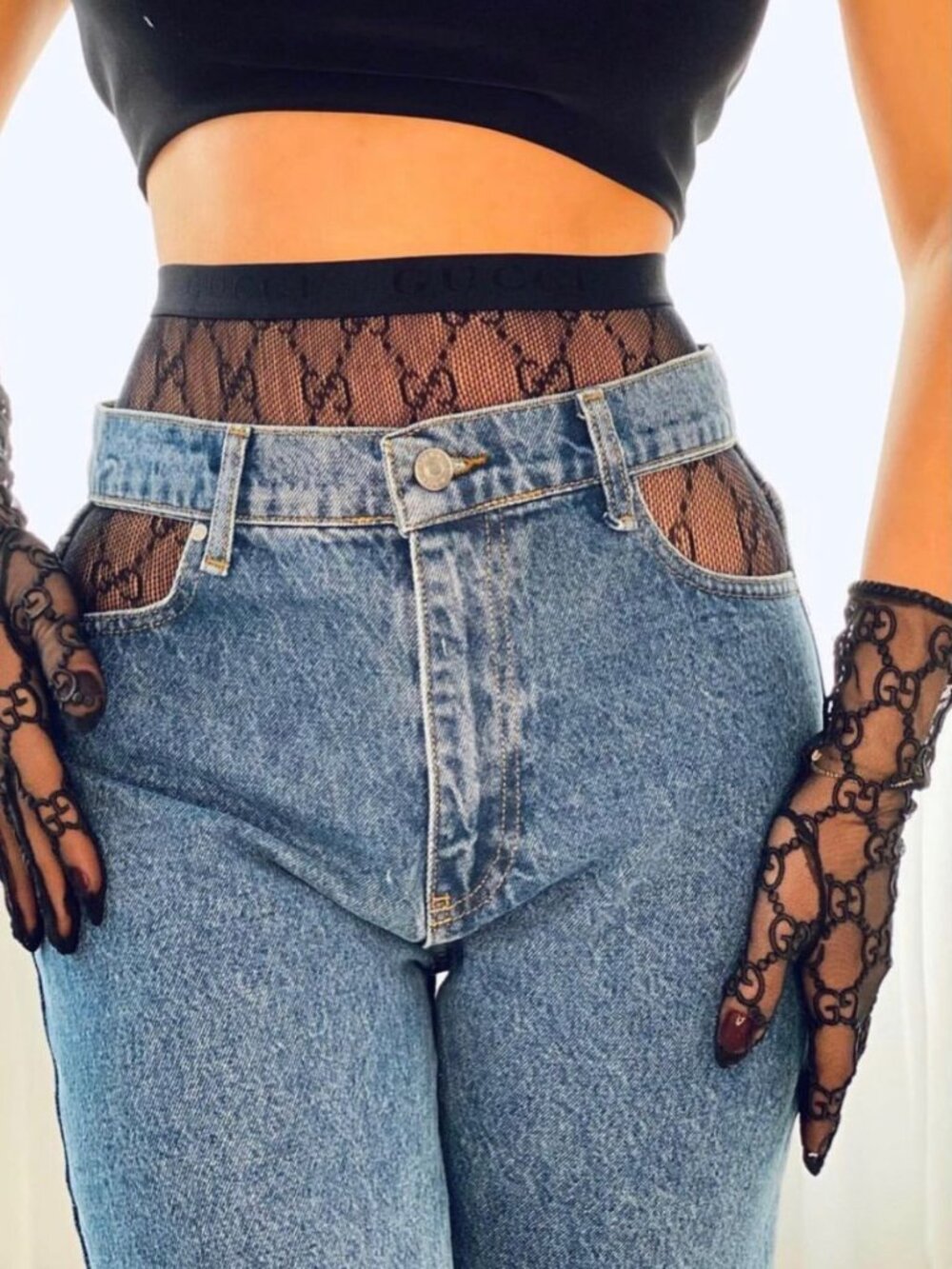4-Emblems Logo Eyelash 3D Print Black Women’s Pantyhose